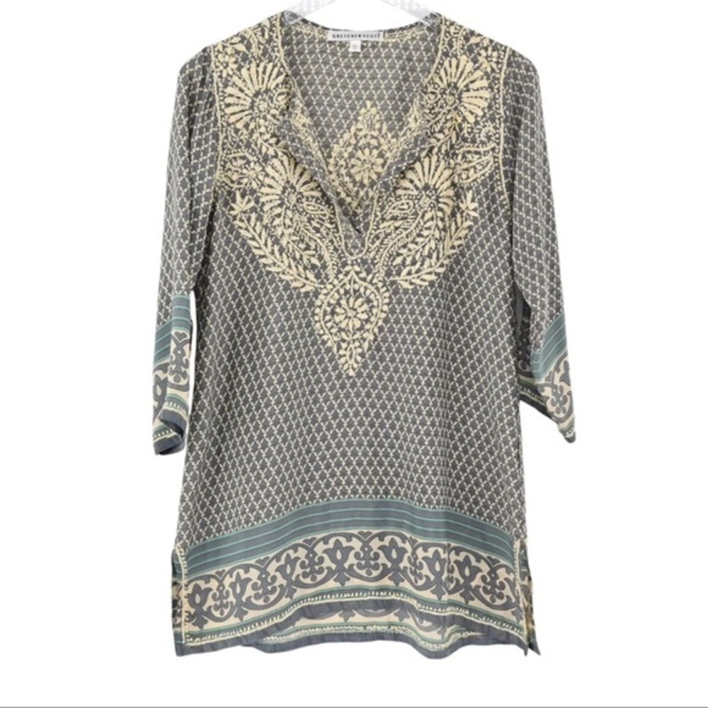 Gretchen Scott Designs Gray and Cream Tunic size XS
